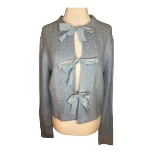 All in Favor Tie Front Cardigan Sweater‎ Knit Open Stitch Blue XS